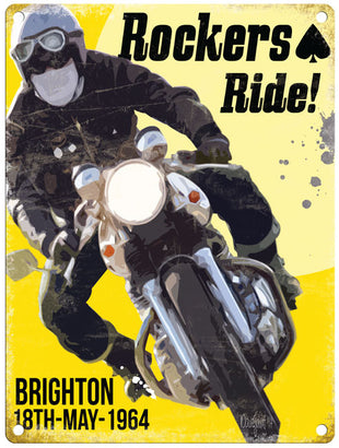 Rockers ride Brighton metal sign