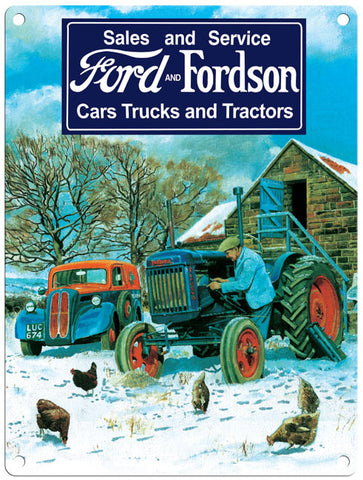 Ford & Fordson Truck and Tractor in snow by Trevor Mitchell metal sign