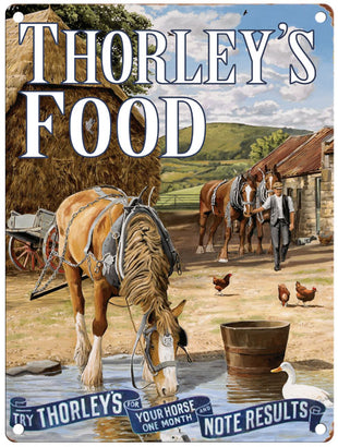 Thorleys Food horses by Trevor Mitchell metal sign