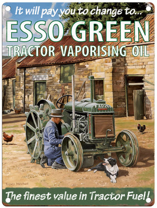 Esso Green Tractor by Trevor Mitchell metal sign