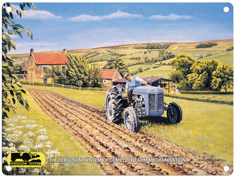 Ferguson tractor in field by trevor mitchell metal sign