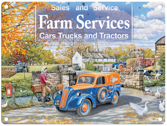 Farm services country scene metal sign