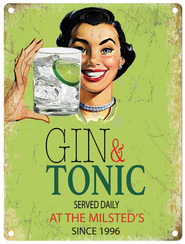 Personalised Gin & Tonic served daily metal sign