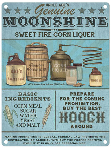 Uncle Abe's Genuine Moonshine metal sign