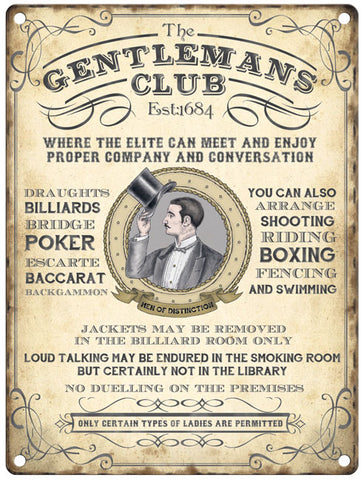 The Gentleman's Club metal sign