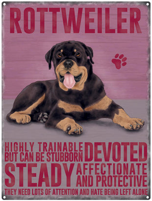 Rottweiler dog characteristics metal sign