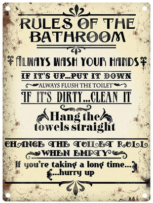 Rules of the bathroom metal sign