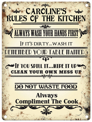 Personalised rules of the kitchen metal sign