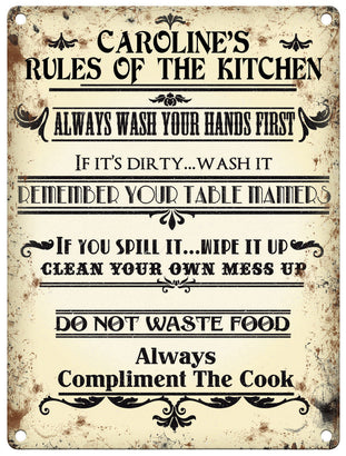 Personalised rules of the kitchen metal sign
