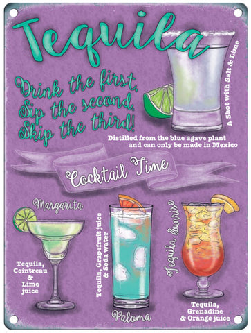 Tequila Time cocktail recipes metal sign