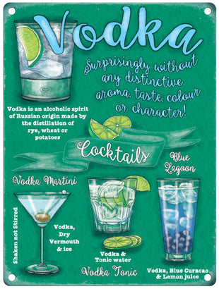Vodka cocktail recipes metal sign