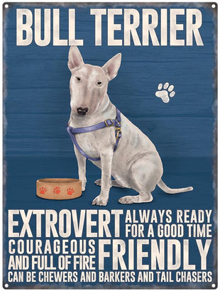 Bull Terrier dog characteristics metal sign