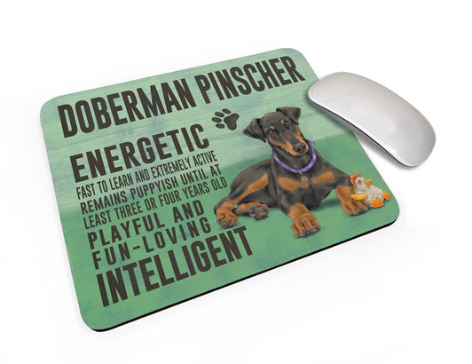 Doberman Pinscher dog characteristics mouse mat.