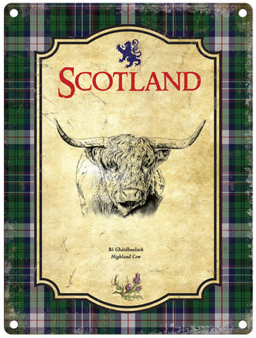 Scotland Highland Cow metal sign