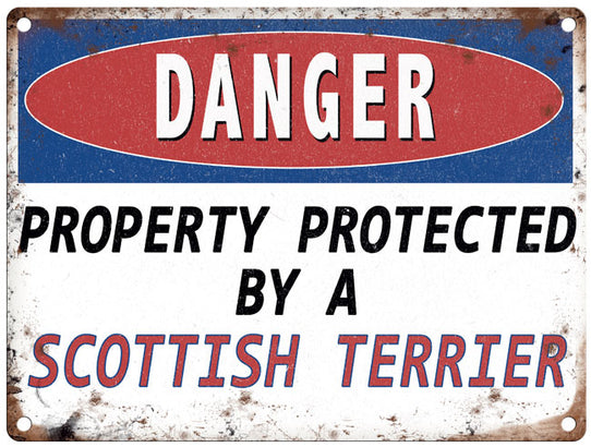 Danger Protected By A Scottish Terrier metal sign