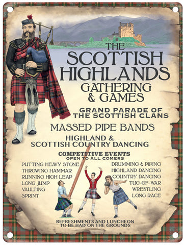 Scotland Scottish Highlands Gatherings & Games metal sign