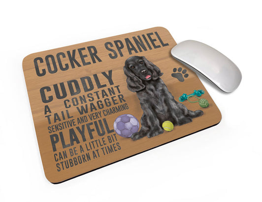 Black Cocker Spaniel Dog characteristics mouse mat.