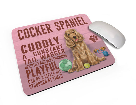 Tan Cocker Spaniel Dog characteristics mouse mat.