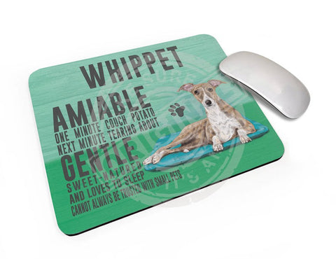 Whippet Dog characteristics mouse mat.