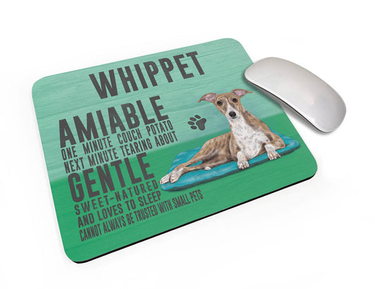 Whippet Dog characteristics mouse mat.