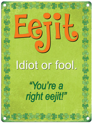 Irish slang Eejit Idiot metal sign