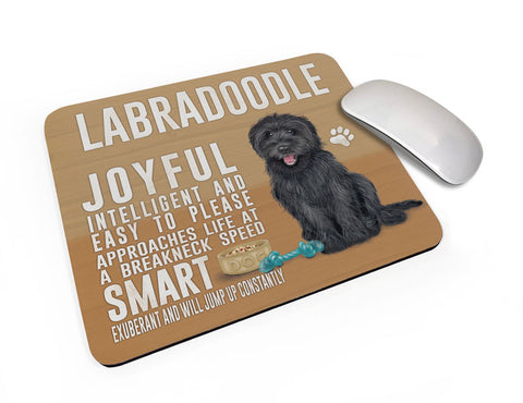 Black Labradoodle Dog characteristics mouse mat.