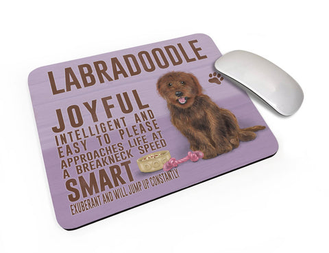 Brown Labradoodle Dog characteristics mouse mat.