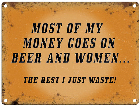 Most of my Money goes on Beer & Women metal sign