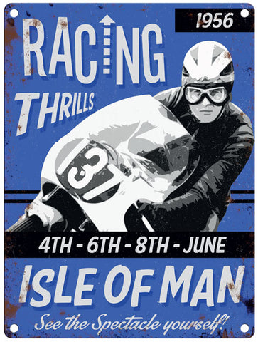 Racing Thrills Isle of Man metal sign