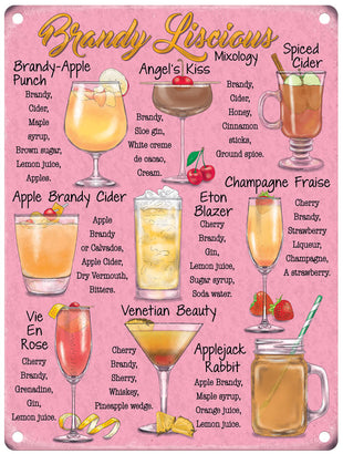 Brandy liscious cocktail recipes metal sign