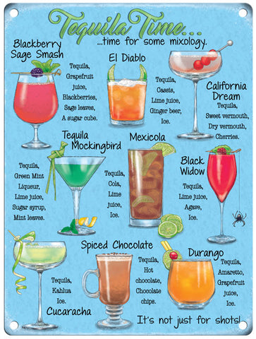 Tequila Time cocktail recipes metal sign
