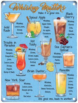 Whisky Matters cocktail recipes metal sign