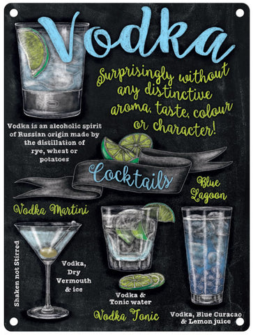 Vodka cocktail recipes metal sign