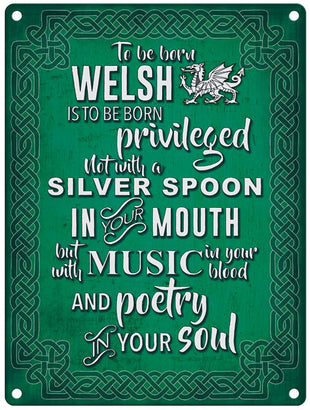 To be born welsh is privileged metal sign
