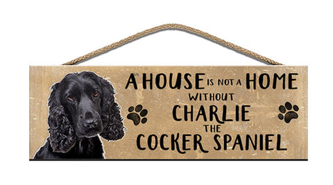 Personalised black cocker spaniel wooden sign