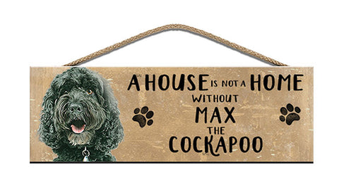 Personalised black cockapoo wooden sign