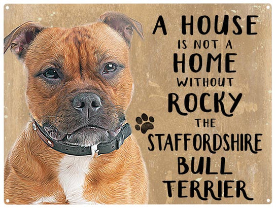 Personalised staffordshire bull terrier metal sign