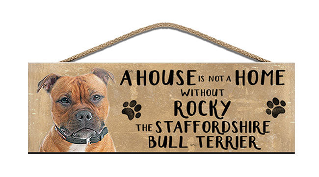 Personalised staffordshire bull terrier wooden sign