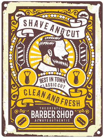 Shave and Cut barber shop metal sign