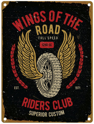 Wings of the road riders club metal sign