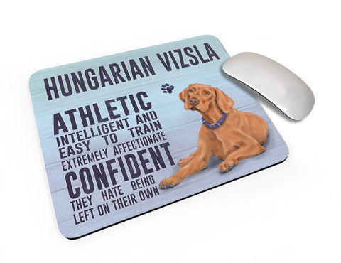 Hungarian Vizsla Dog characteristics mouse mat.
