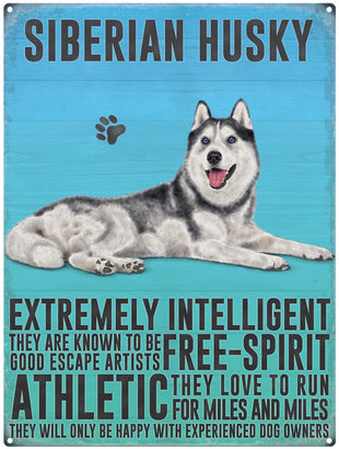 Siberian Husky dog characteristics metal sign