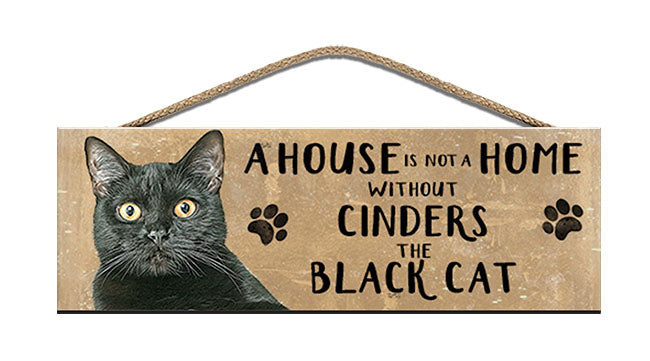 Personalised black cat wooden sign
