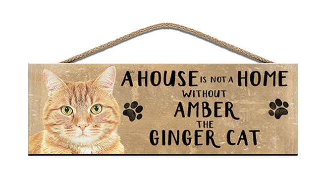 Personalised ginger cat wooden sign