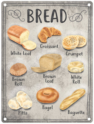 Types of bread metal sign