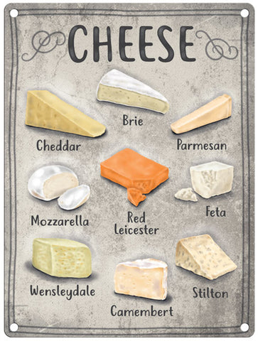 Types of cheese metal sign