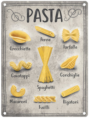 Types of pasta metal sign
