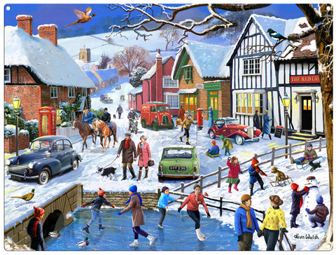 Winter in the Village by Kevin Walsh metal sign