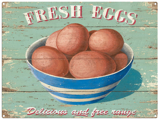 Fresh Eggs by Martin Wiscombe. Metal Sign