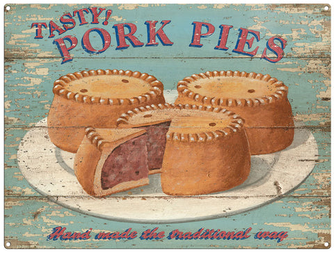 Pork Pies by Martin Wiscombe. Metal Sign
